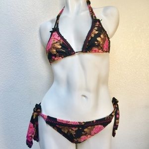 Betsy Johnson Pink & Black Floral Bikini